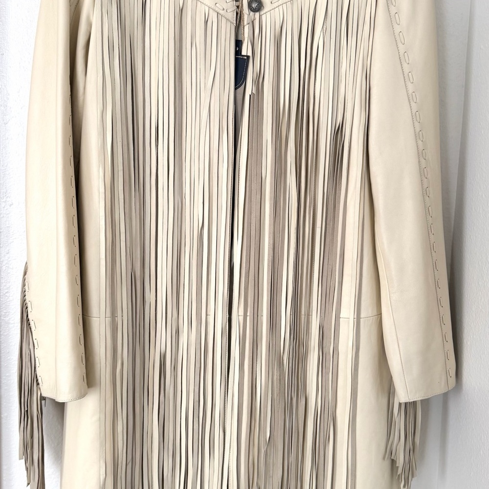 Double D Ranch Cream Leather Fringe Jacket